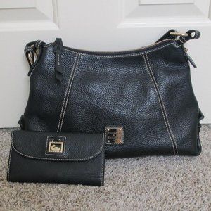 Dooney & Bourke Black Leather Hobo Pebbled Slouchy Shoulder Bag & Wallet